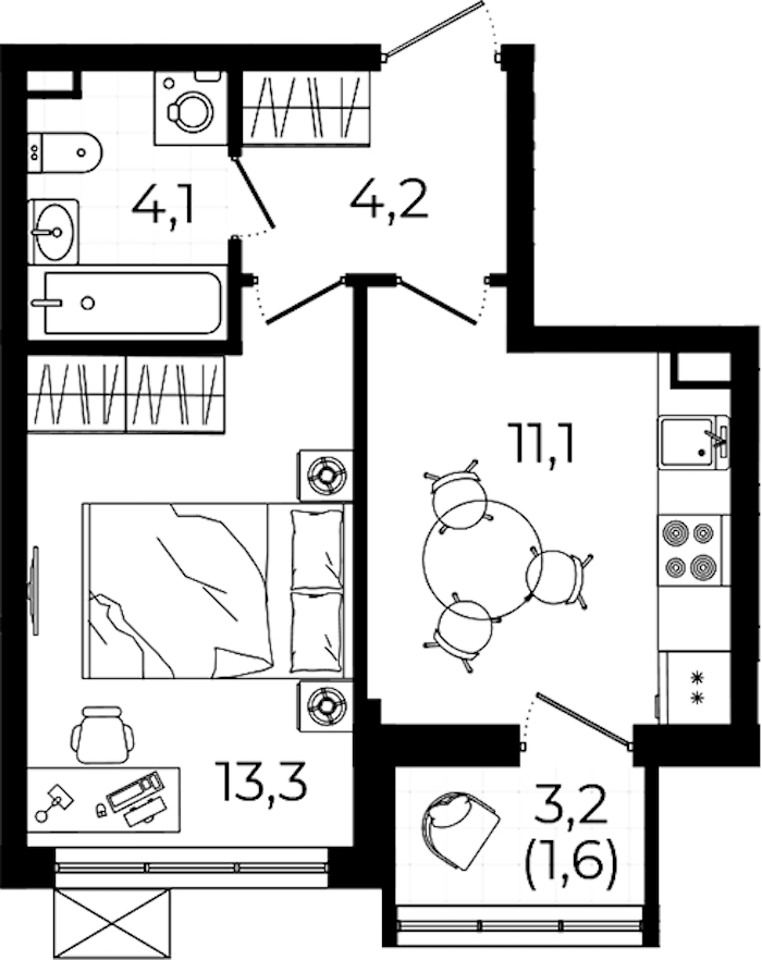 1-комнатная квартира 34.3 м², 5/7 эт., ЖК «А101 Всеволожск»